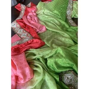 Multi-color shaded faux crepe saree Partywear Bollywood Sari